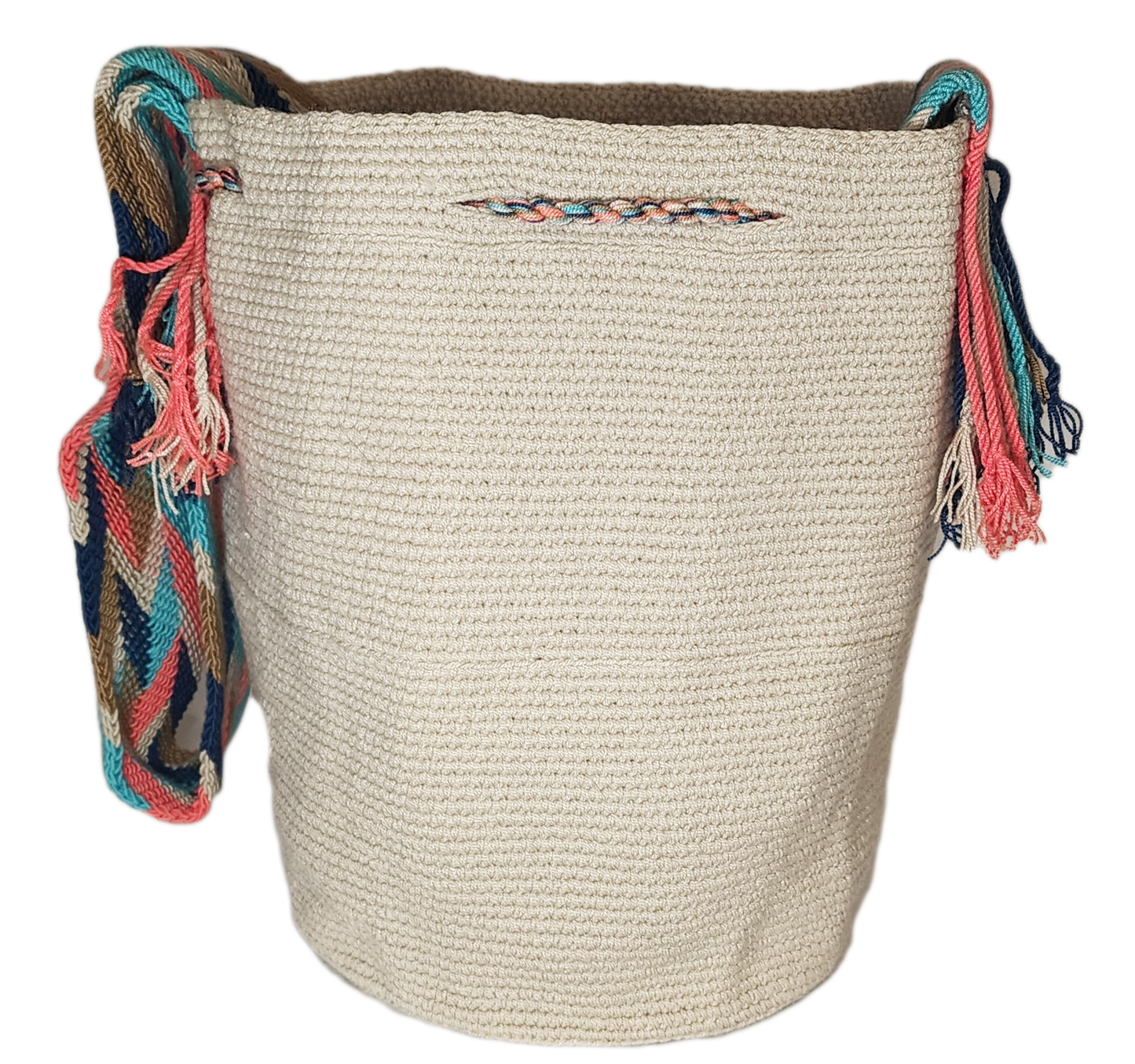 "Colorful handmade crochet bags by Wayuu women, showcasing vibrant designs and cultural emblems."