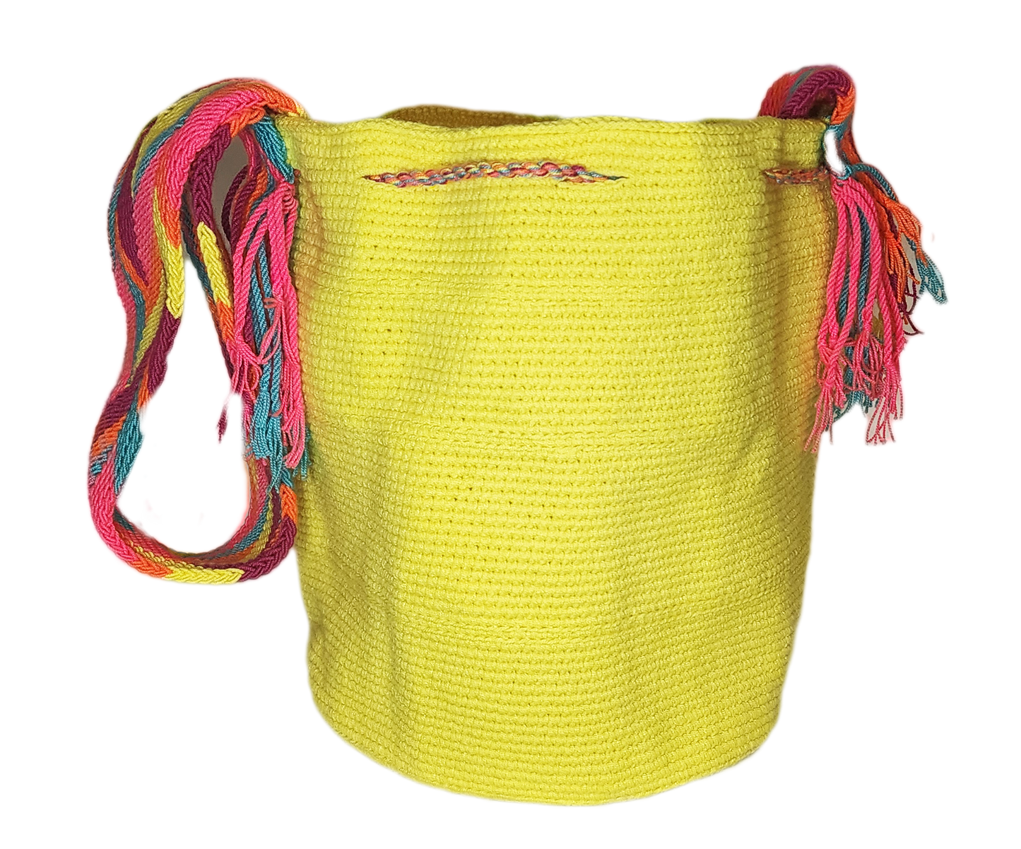 "Colorful handmade crochet bags by Wayuu women, showcasing vibrant bohemian patterns and artisanal craftsmanship."