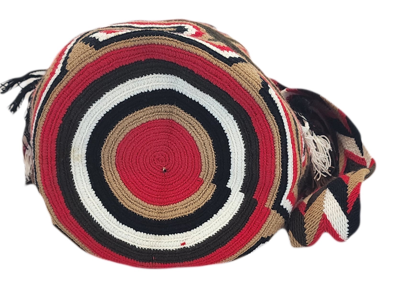 "Colorful handmade Crochet Wayuu bag, showcasing traditional patterns and adjustable straps for versatile use as a crossbody 