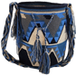 "Colorful handmade crochet Wayuu bag with adjustable straps, showcasing intricate patterns and craftsmanship."