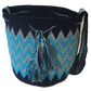 "Colorful handmade crochet Wayuu handbag by Wuitusu, displaying traditional bohemian patterns and intricate craftsmanship."