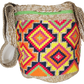 "Colorful handmade Wayuu crochet bag, adjustable strap, reflects vibrant Bohemian artistry and Wayuu heritage."