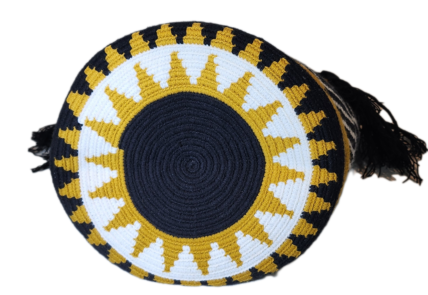 "Colorful handmade Wayuu crochet bag crafted by artisans, featuring vibrant patterns and a versatile boho design."