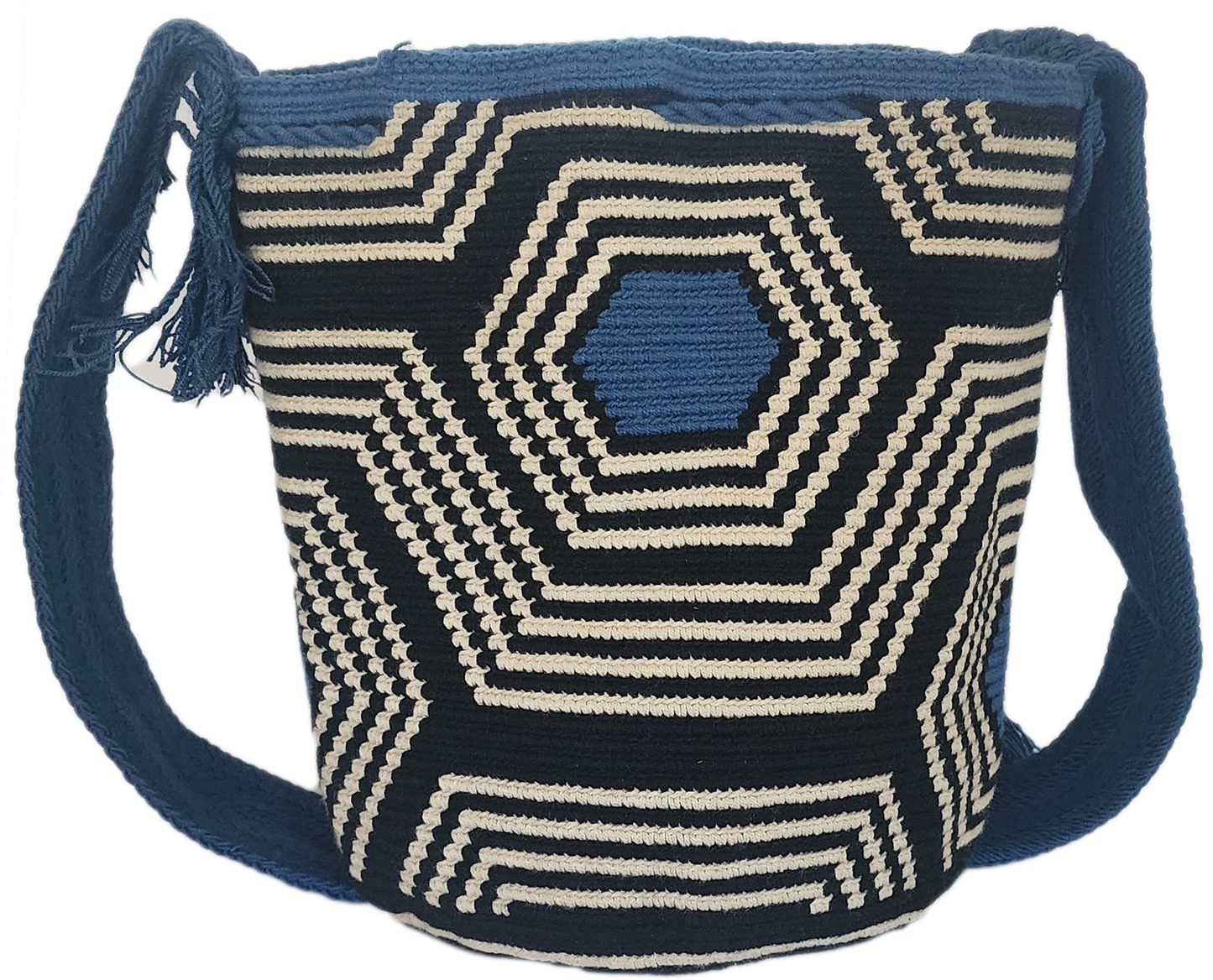 "Colorful handmade Wayuu crochet bag, showcasing exquisite craftsmanship and geometric patterns, perfect as a boho crossbody 