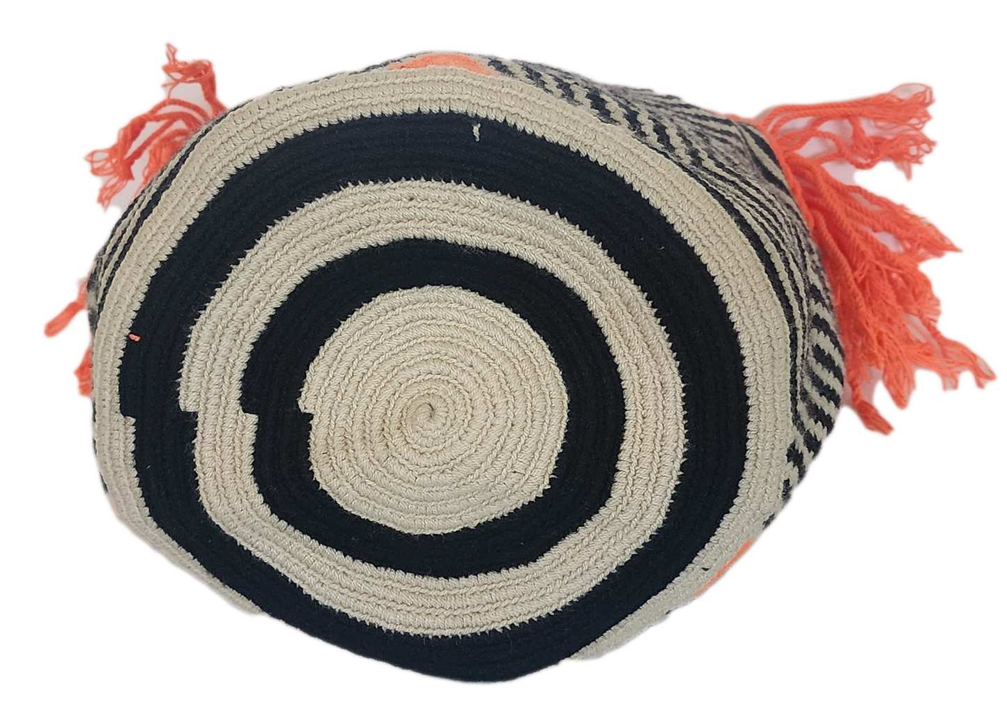 "Colorful handmade Wayuu crochet bag with geometric patterns, adjustable woven strap, ideal for versatile bohemian style."