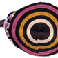 "Colorful handmade Wayuu crochet bag with geometric patterns and long, artisan-crafted straps for versatile wear."