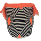 "Colorful handmade Wayuu crochet bag with geometric patterns, adjustable woven strap, ideal for versatile bohemian style."