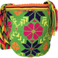 "Colorful handmade Wayuu crochet bag with intricate patterns, adjustable strap, showcasing bohemian charm and artisan craftsm