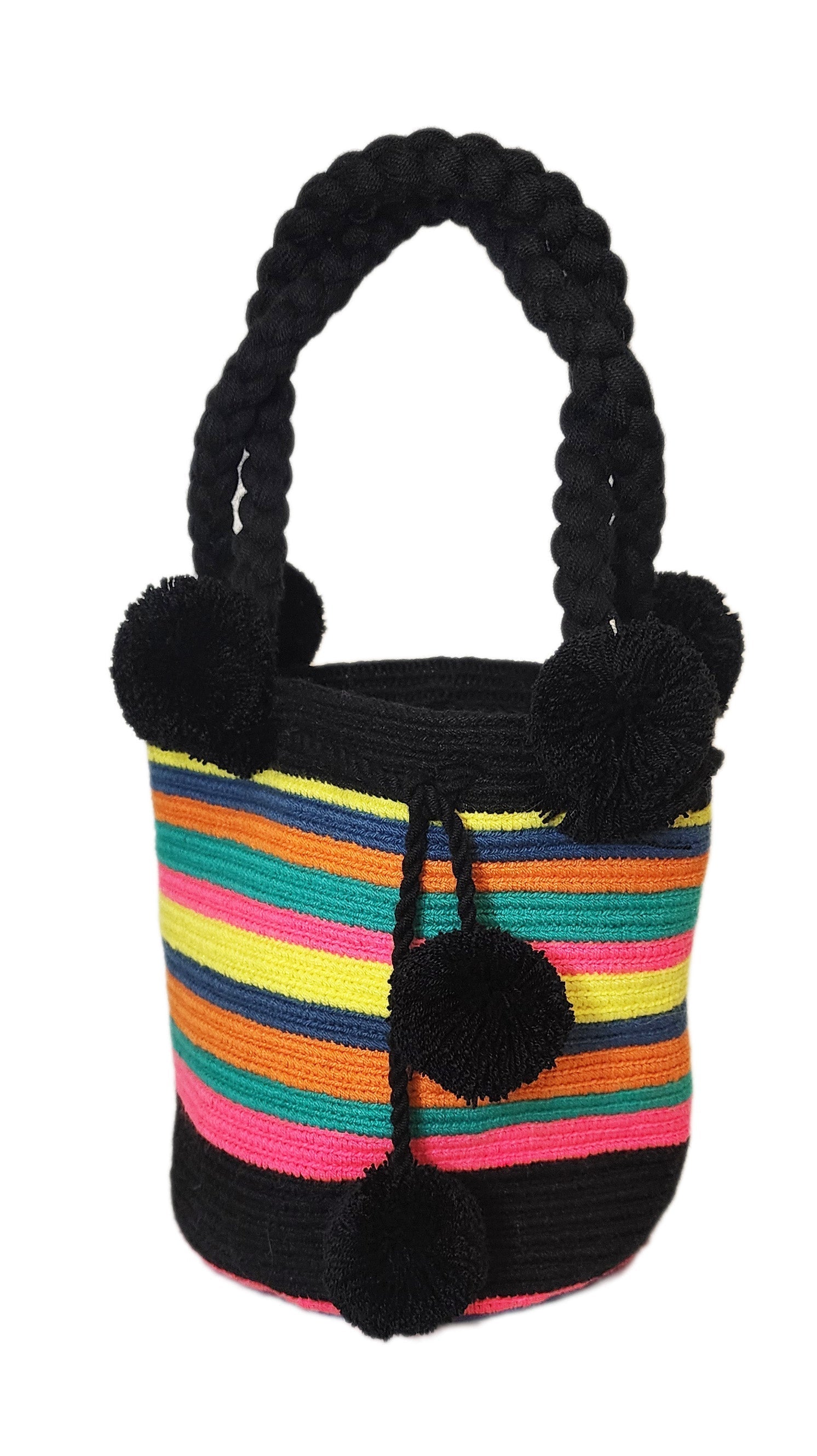 Handmade bohemian Wayuu handbag with colorful crochet patterns