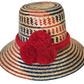 "Colorful handmade Wayuu hat from Wuitusu, crafted with Iraca palm fibers, adorned with culturally significant pompoms."
