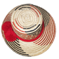 "Colorful handmade Wayuu hat with vibrant pompoms, crafted from Iraca palm fibers by the Wayuu tribe, adjustable for various 