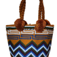 "Colorful handmade Wuitusu Wayuu crochet bag with short handle, displaying unique patterns and artisan craftsmanship."