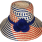 "Colorful handmade Wuitusu Wayuu hat crafted from Iraca palm fibers, adorned with symbolic pompoms, offering versatile stylin