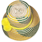 "Colorful handmade Wuitusu Wayuu hats crafted from Iraca palm fibers, featuring distinctive pompoms and versatile styling opt