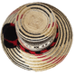 "Colorful, handwoven Wayuu hat from Wuitusu, adorned with culturally significant pompoms, offering flexible styling and sun p
