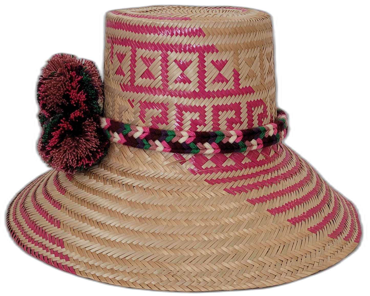 Boho chick straw hat by Wuitusu featuring vibrant artisan design and pink accents


