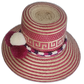 Boho chick straw hat with artisan woven pink and beige stripes