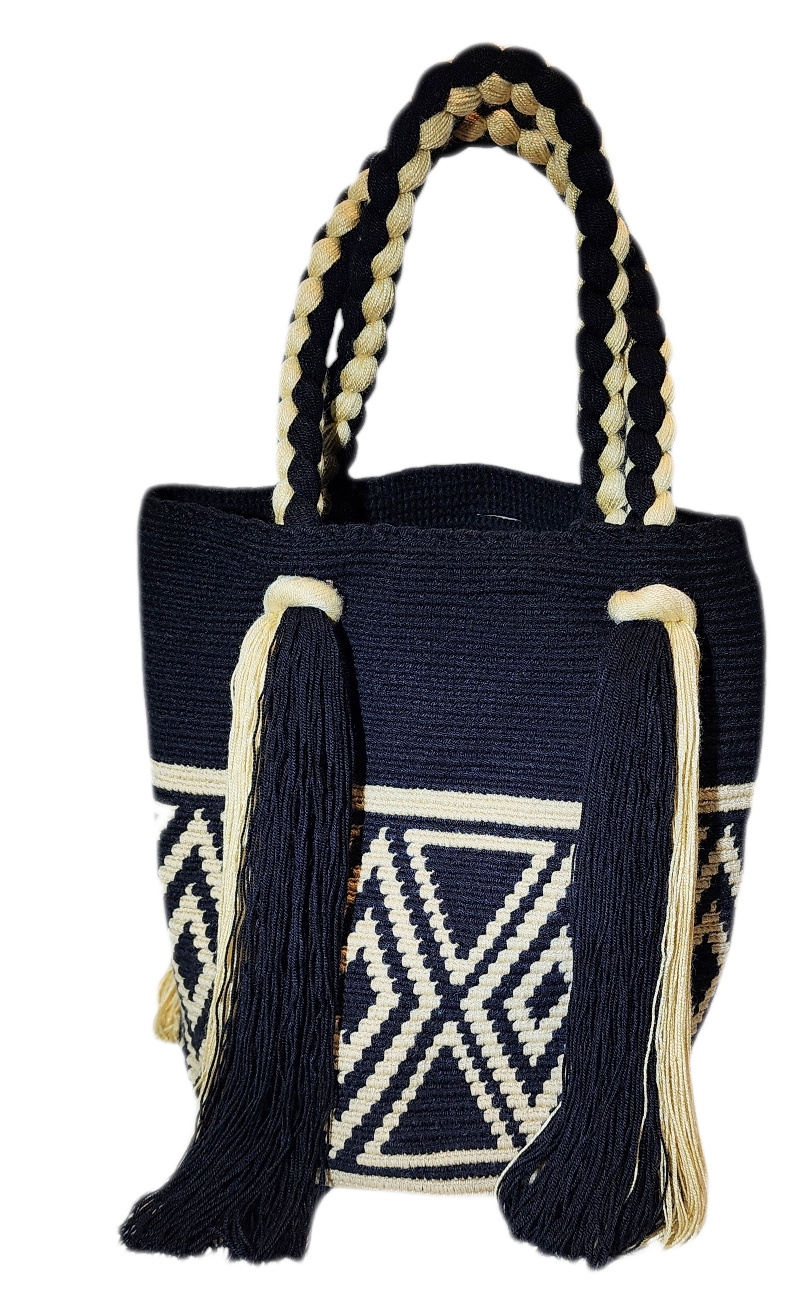 "Colorful Wuitusu Wayuu Waterfall crochet handbag, showcasing a dramatic waterfall design and artisan craftsmanship."