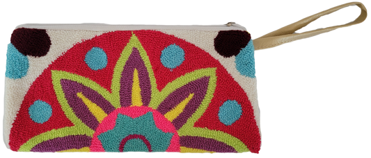 Bohemian chick clutch with wrist strap and radiant handmade textile texture