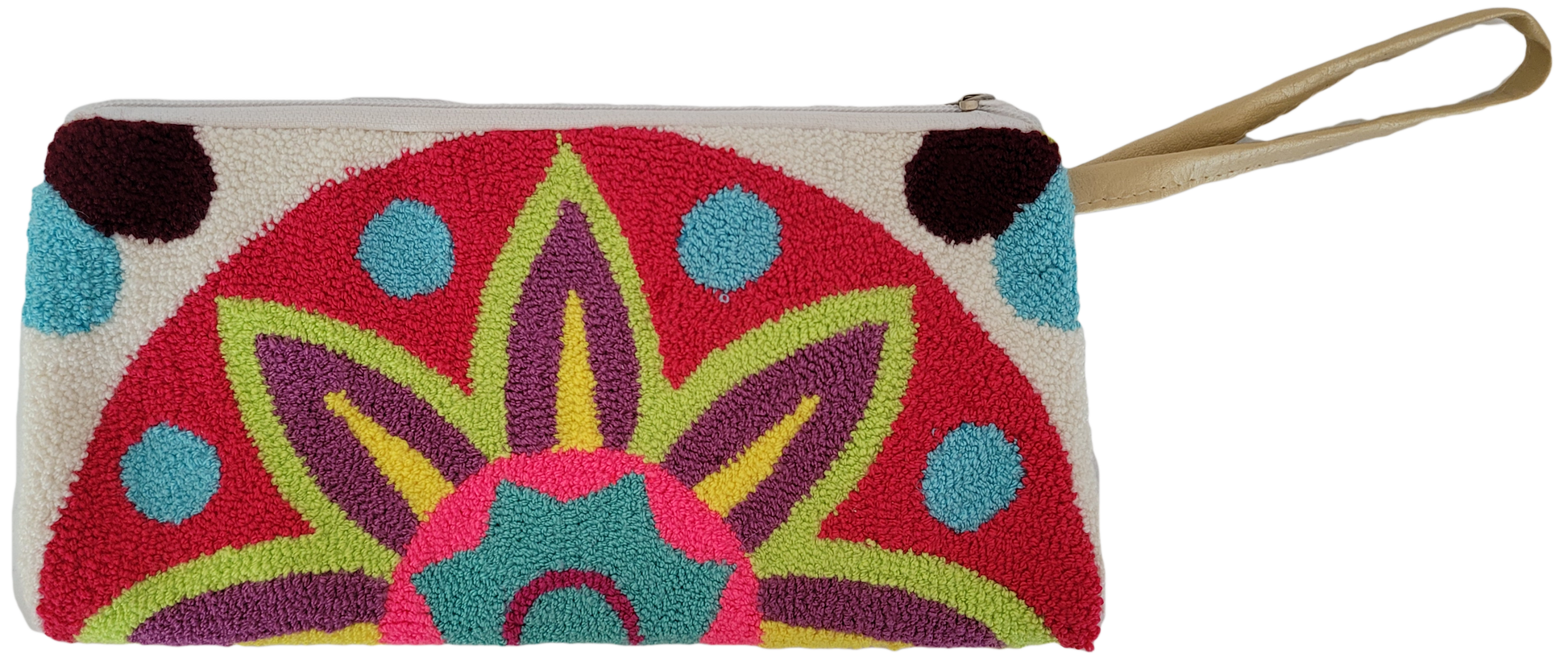 1 Bohemian chick clutch with wrist strap and radiant handmade textile texture


