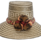 Handmade Wayuu straw hat in earthy tones with brown and orange pompoms
