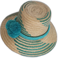 Sustainable handmade hat with green geometric accents and colorful Wayuu details.