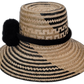 Boho straw hat Elsie crafted with geometric black pattern and large black pompom

