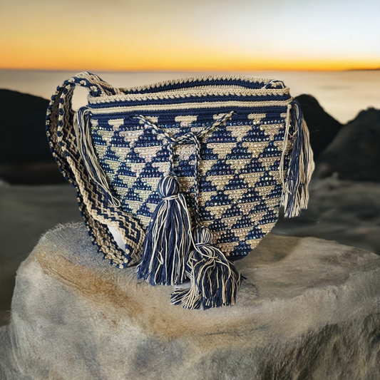 Amber Medium Handmade Wayuu Mochila Bag With Crystals
