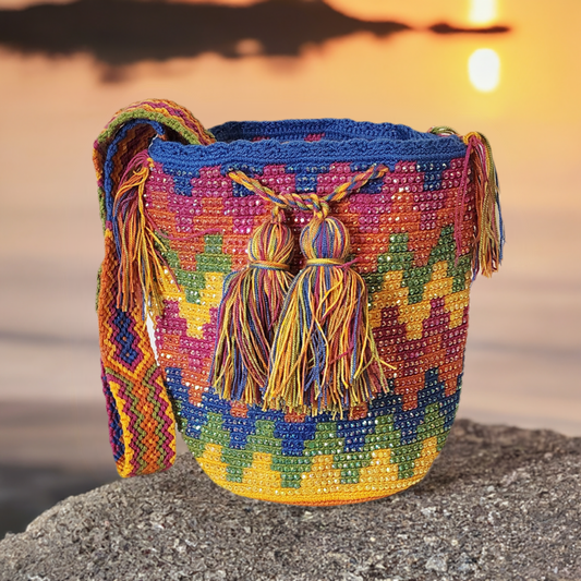 Carter Medium Handmade Wayuu Mochila Bag With Crystals