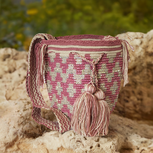 Renata Medium Handmade Wayuu Mochila Bag With Crystals