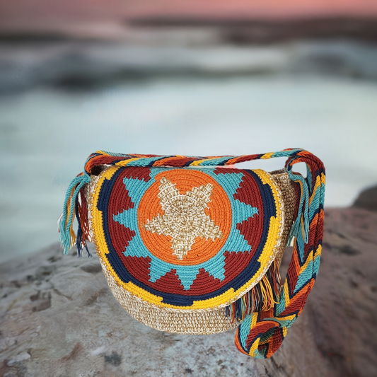 Ava Medium Handmade Crochet Wayuu Bag with Lid - Wuitusu
