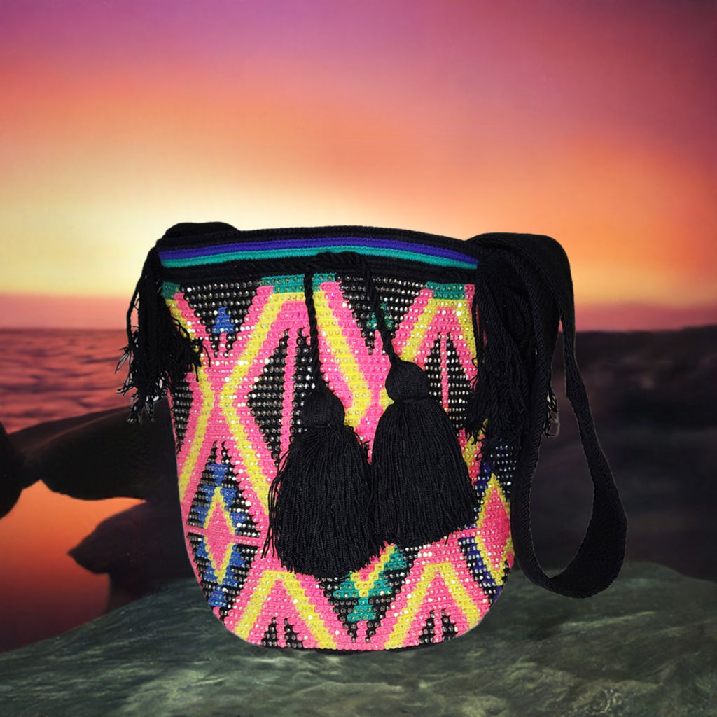 Charlie Handmade Crochet Wayuu Mochila Bag with Crystals - a perfect gift for her