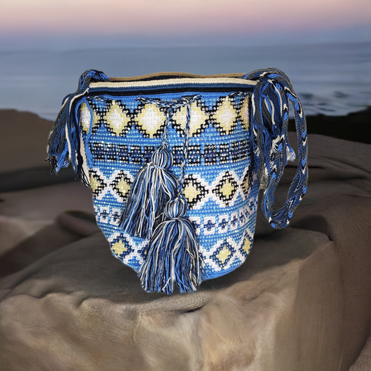 Iris Handmade Crochet Wayuu Mochila Bag with Crystals - Wuitusu
