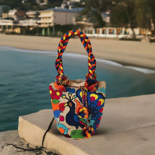 Kaliyah Large Short-Handle Handmade Punch-needle Wayuu Bag - Wuitusu