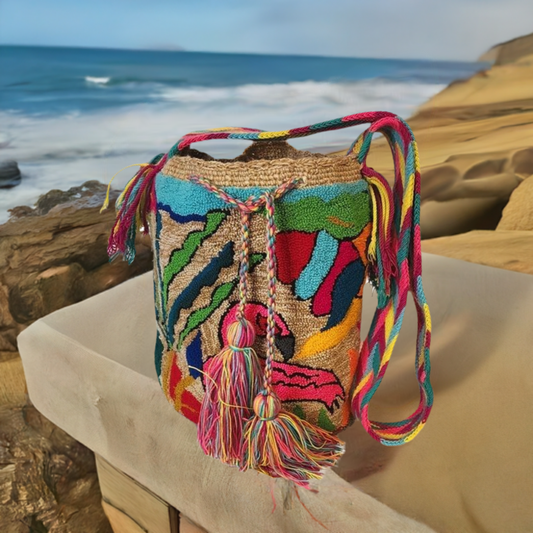 Alanna Large Handmade Punch-needle Wayuu Mochila Bag - Wuitusu