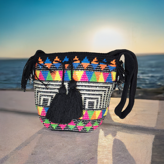 Remi Handmade Crochet Wayuu Mochila Bag with Crystals - Wuitusu