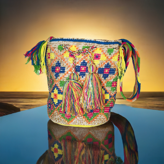 Margaret Handmade Crochet Wayuu Mochila Bag with Crystals - Wuitusu