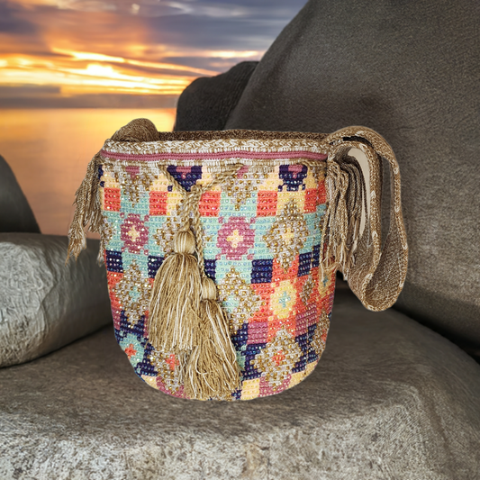 Eden Handmade Crochet Wayuu Mochila Bag with Crystals - Wuitusu