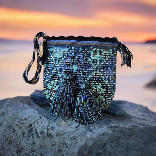 Emmy  Medium Handmade Wayuu Mochila Bag With Crystals
