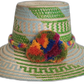 Handmade Wayuu hat with green and blue weave and rainbow pompoms