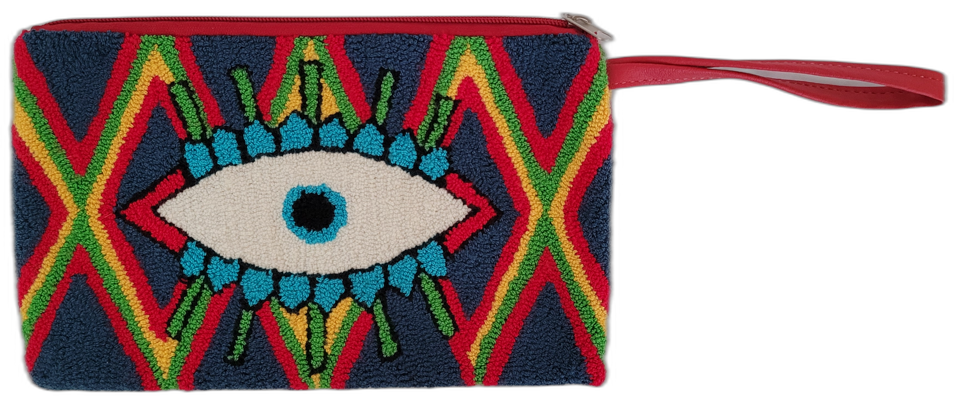 1 Boho crochet punch needle clutch Hana with vibrant zigzag and wristlet

