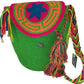"Handcrafted medium-sized Wayuu crochet bag with colorful patterns and secure lid, perfect for versatile use."