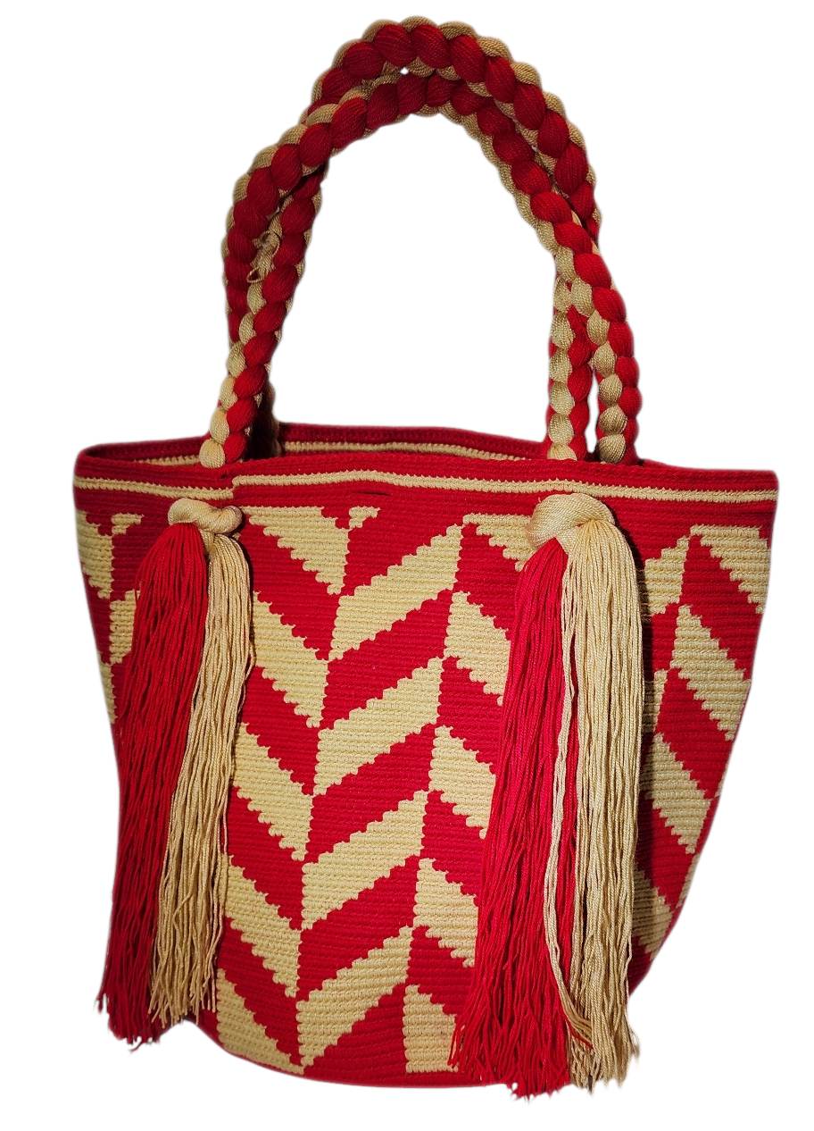 "Handcrafted Wuitusu Wayuu Waterfall Purse featuring vibrant crochet patterns, elegant cascading threads, and artisanal Wayuu