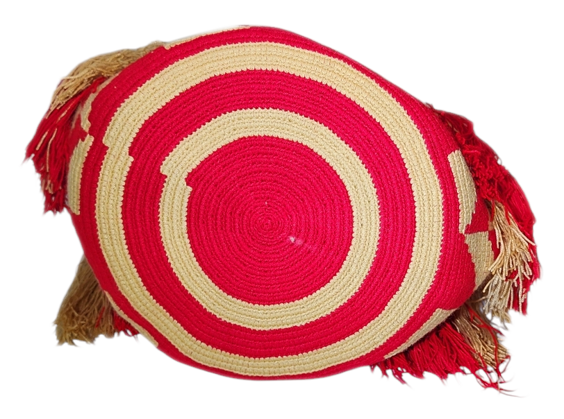 Bottom view "Handcrafted Wuitusu Wayuu Waterfall Purse featuring vibrant crochet patterns, elegant cascading threads, and artisanal Wayuu