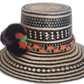 Handmade Wayuu Hat featuring black diagonal patterns and a multicolor band