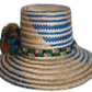 Bohemian chick straw hat with multicolor pompom and braided band