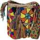 Bohemian crochet colorful Wayuu bag with rainbow tassels and strap