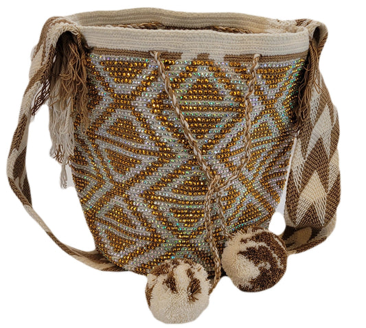 Faye Large Handmade Crochet Wayuu Mochila Bag with Crystals