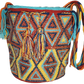 Boho chick crochet bag in sunset colors with crystal-studded geometric design.