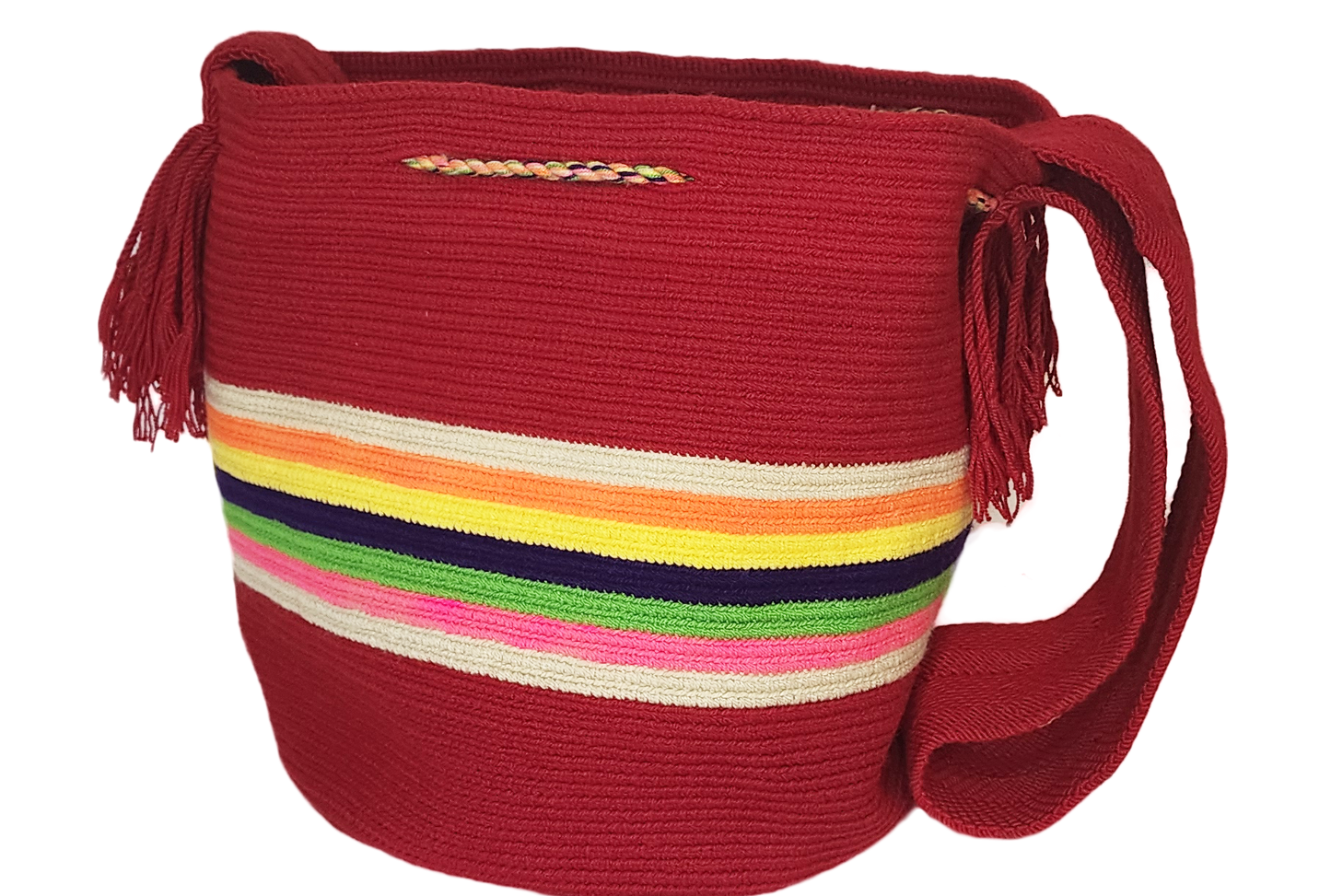 Colorful striped Carina large Wayuu bag, handmade in bohemian crochet style